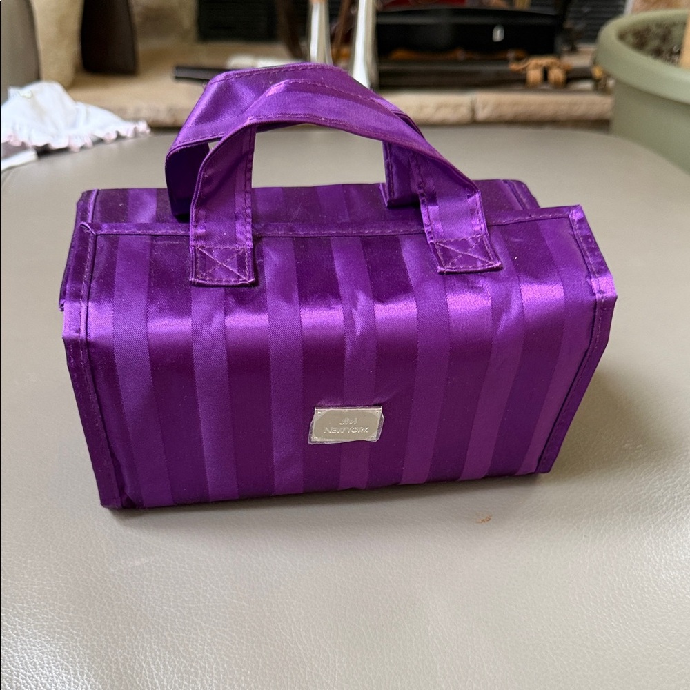 JM Collection Purple Striped Cosmetic Bag. New